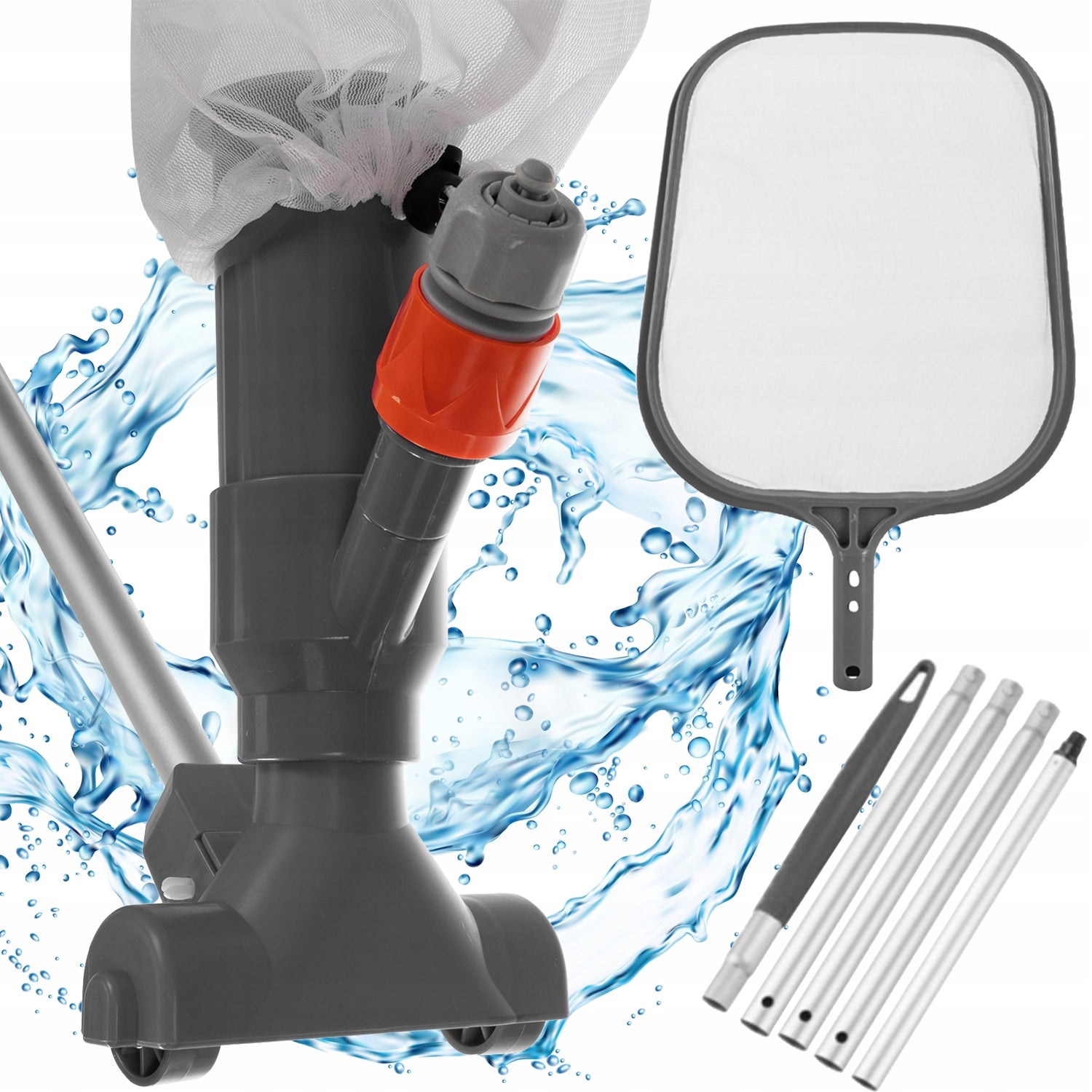 Set de curatare piscina, Zola®, pliabil, maner telescopic 120 cm, conexiune furtun apa, plasa colectare Set de curatare piscina, Zola®, pliabil, maner telescopic 120 cm, conexiune furtun apa, plasa colectare